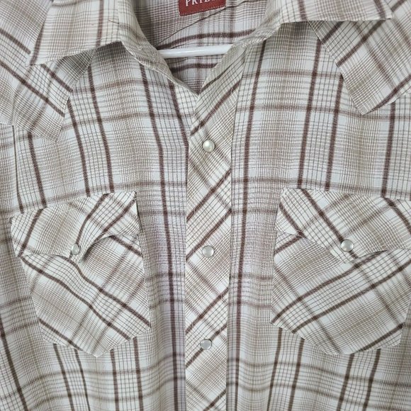 VTG Pryde Western Pearl Snap Brown Beige Plaid Shirt Mens LG? *See Measurements - Picture 4 of 10